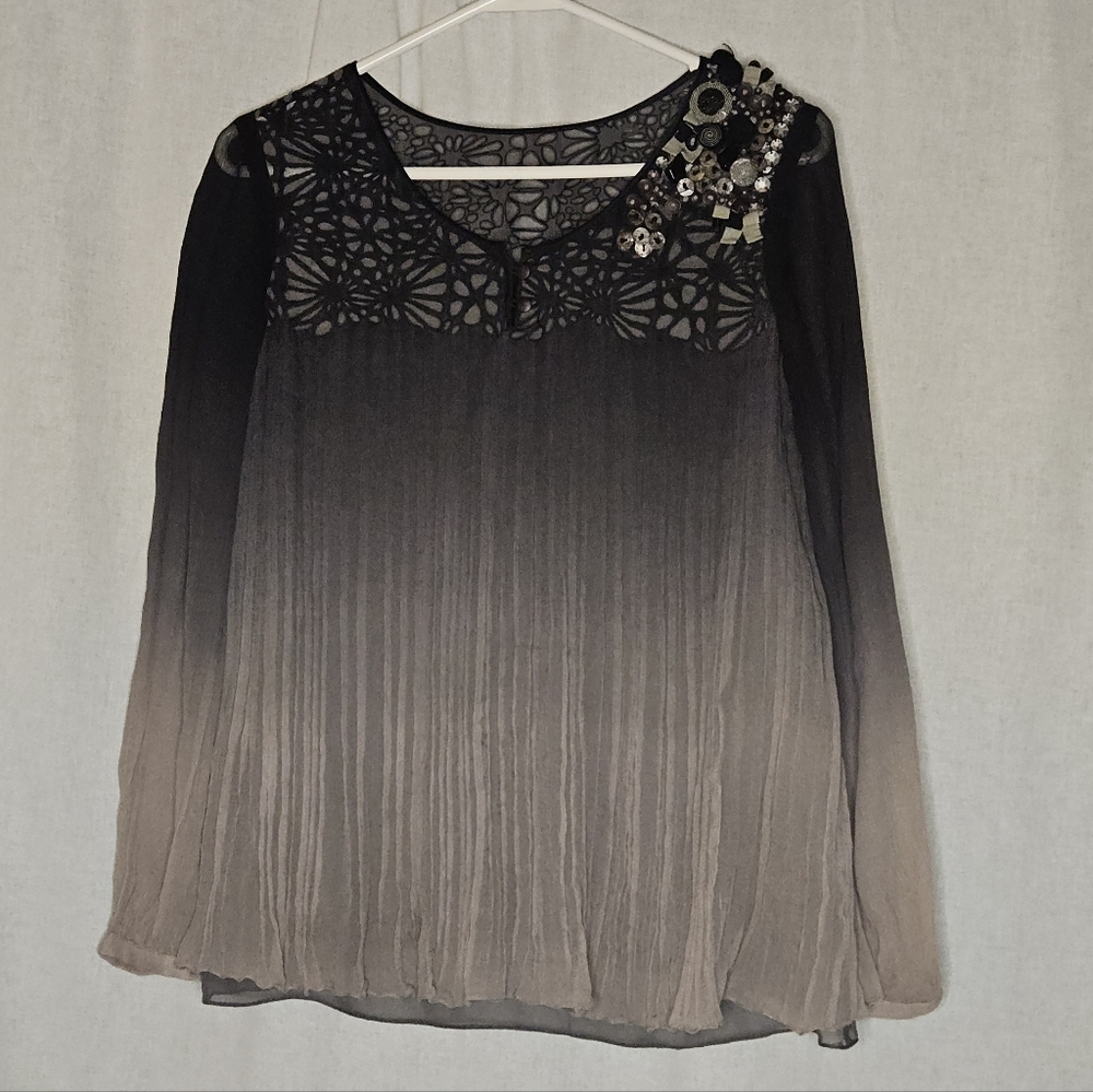 Rohit Gandhi + Rahul Khanna Black And Gray Embellished Top Sz XS
